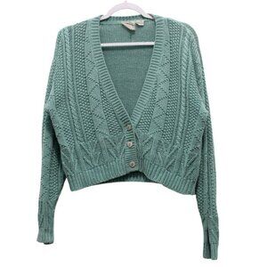 Vintage 90s Cardigan Sweater Small Chunky Cable Knit Fisherman Grandmacore Ramie